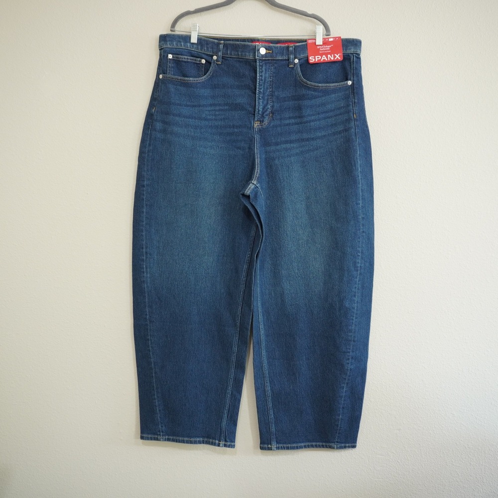 Spanx‎ 2X Tall NEW SpanxShape Authentic Barrel Jeans Medium Wash Blue Denim